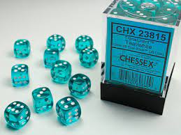 Chessex (23815): D6: 12mm: Translucent: Teal/White