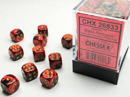 Chessex Dice: Gemini 3 - 12mm D6 Black Red Gold