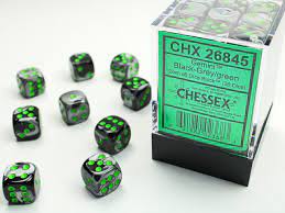 Chessex Dice: Gemini 5 - 12mm D6 Black Gray/Green