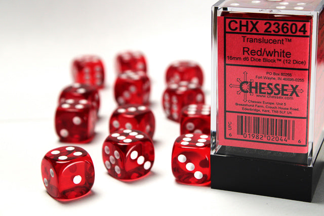 Chessex (23604) Translucent 16mm d6 Red/white Dice Block