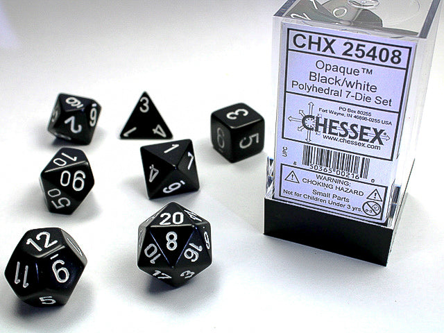 Opaque Polyhedral Black/white 7-Die Set