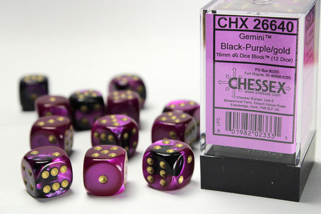 Gemini® 16mm d6 Black-Purple/gold Dice Block