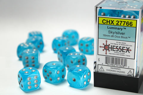 Luminary™ 16mm d6 Sky/silver Dice Block