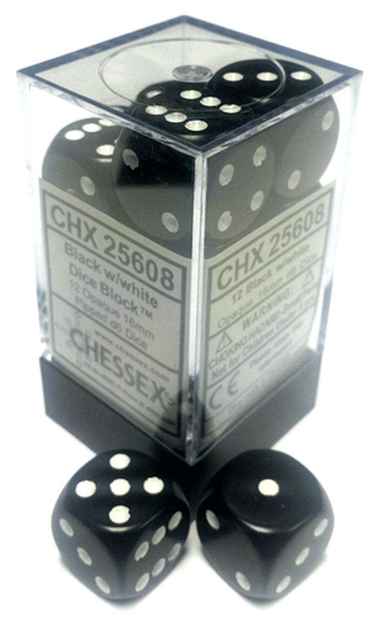 Opaque D6 16mm Dice: Black/white