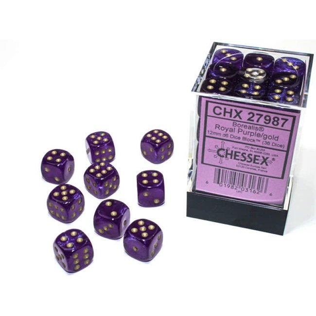 Borealis® 12mm d6 Royal Purple/gold Luminary™ Dice Block™