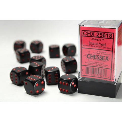 Opaque D6 16mm Dice: Black/red